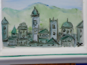 Bergamo città alta quadretto in porcellana con supporto